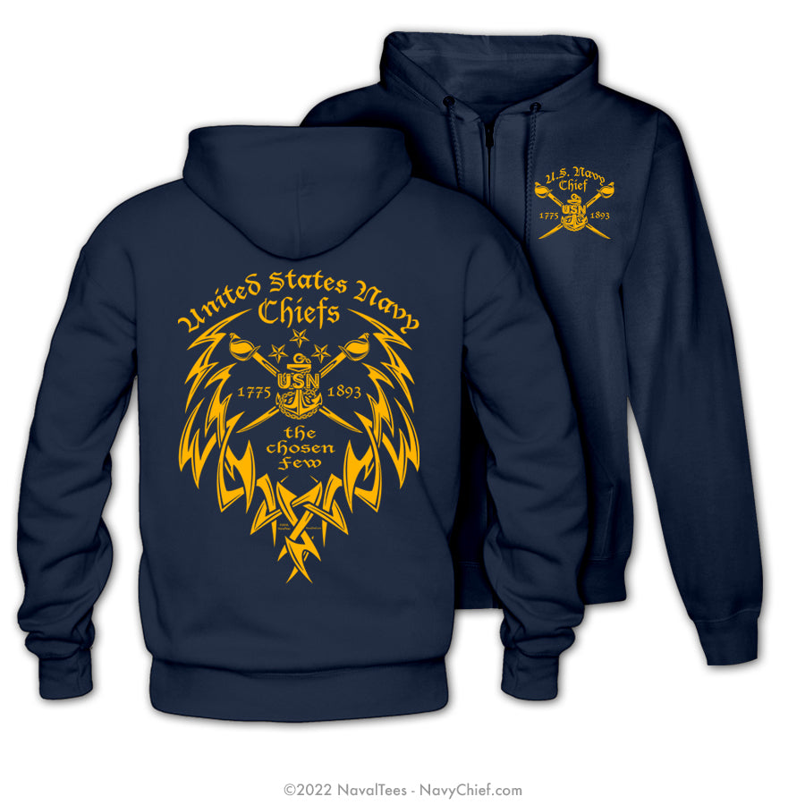 "Chosen Few Tribal" Zippered Hooded Sweatshirt - Navy