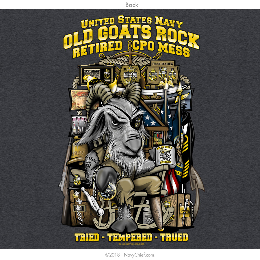 "Old Goats Rock" Zippered Hoodie, Dark Heather Grey - NavyChief.com - Navy Pride, Chief Pride.