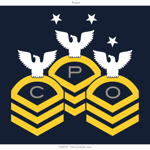 "CPO" Chevrons Ladies Tee, Navy - NavyChief.com - Navy Pride, Chief Pride.