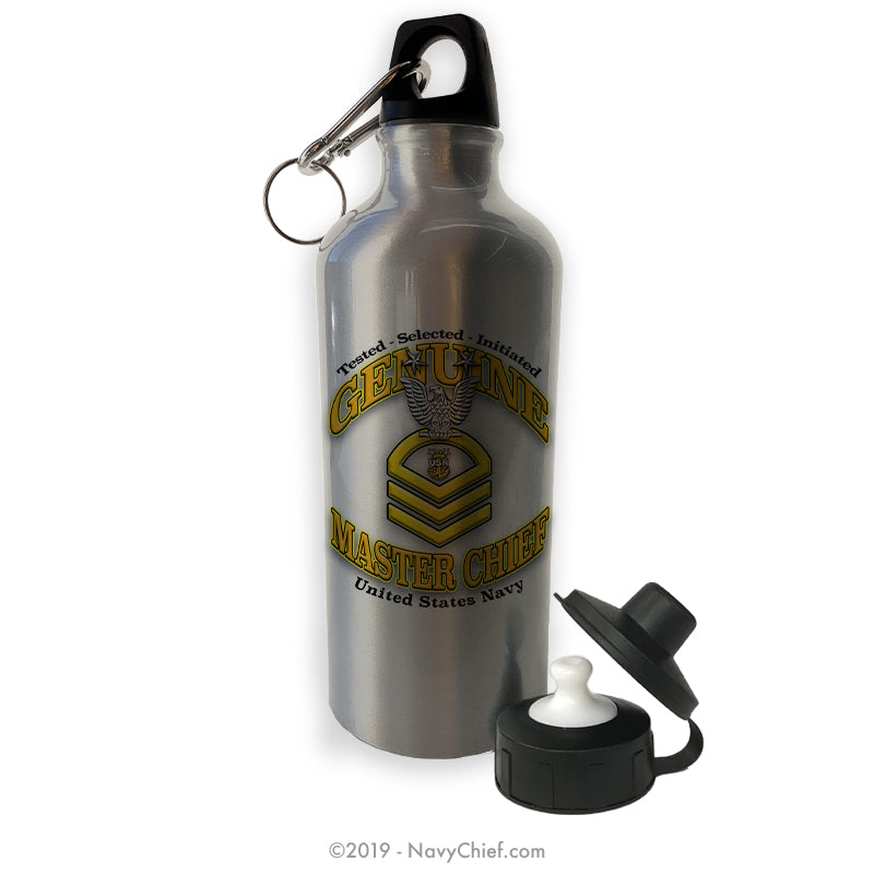 "Genuine MCPO" Aluminum Water Bottle - Silver - NavyChief.com - Navy Pride, Chief Pride.