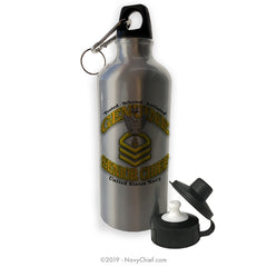 "Genuine SCPO" Aluminum Water Bottle - Silver - NavyChief.com - Navy Pride, Chief Pride.