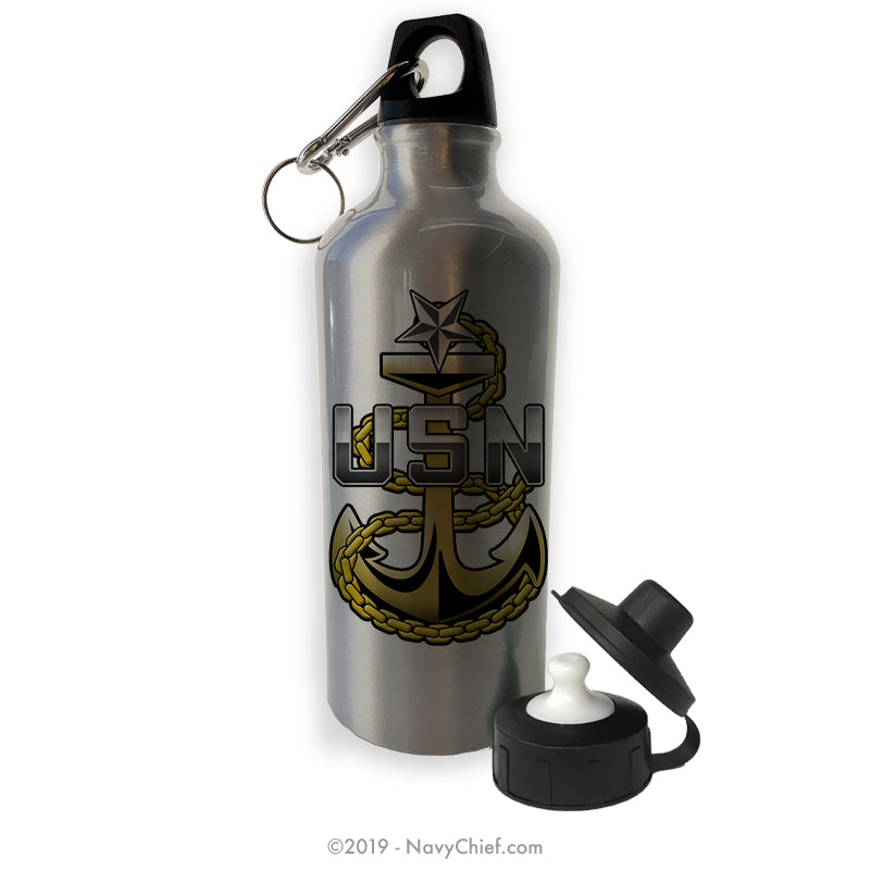 "SCPO Anchor" Aluminum Water Bottle - Silver - NavyChief.com - Navy Pride, Chief Pride.